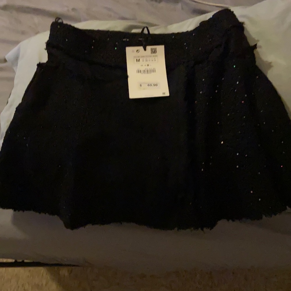 Zara Black Sequin Mini Skirt NWT